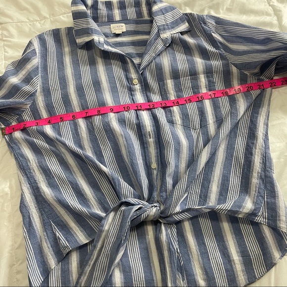 *SOLD* J Crew Striped Tie Waist Button Down M - Picture 4 of 15
